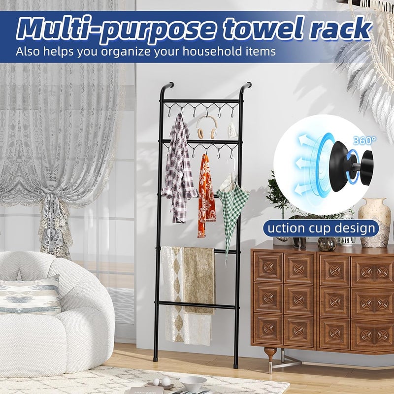 Simple Trending Blanket Ladder，5 Tier Metal Towel Rack with 12 Hooks, 79'' Metal Style Decorative Ladder for The Living Room Bedroom Bathroom Home Decor, Black - Image 3